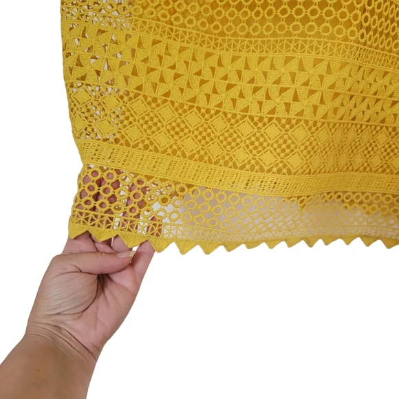 Lauren Ralph Lauren Yellow Bell Sleeve Shift Dress Crochet Lace Scallope… - Picture 10 of 16